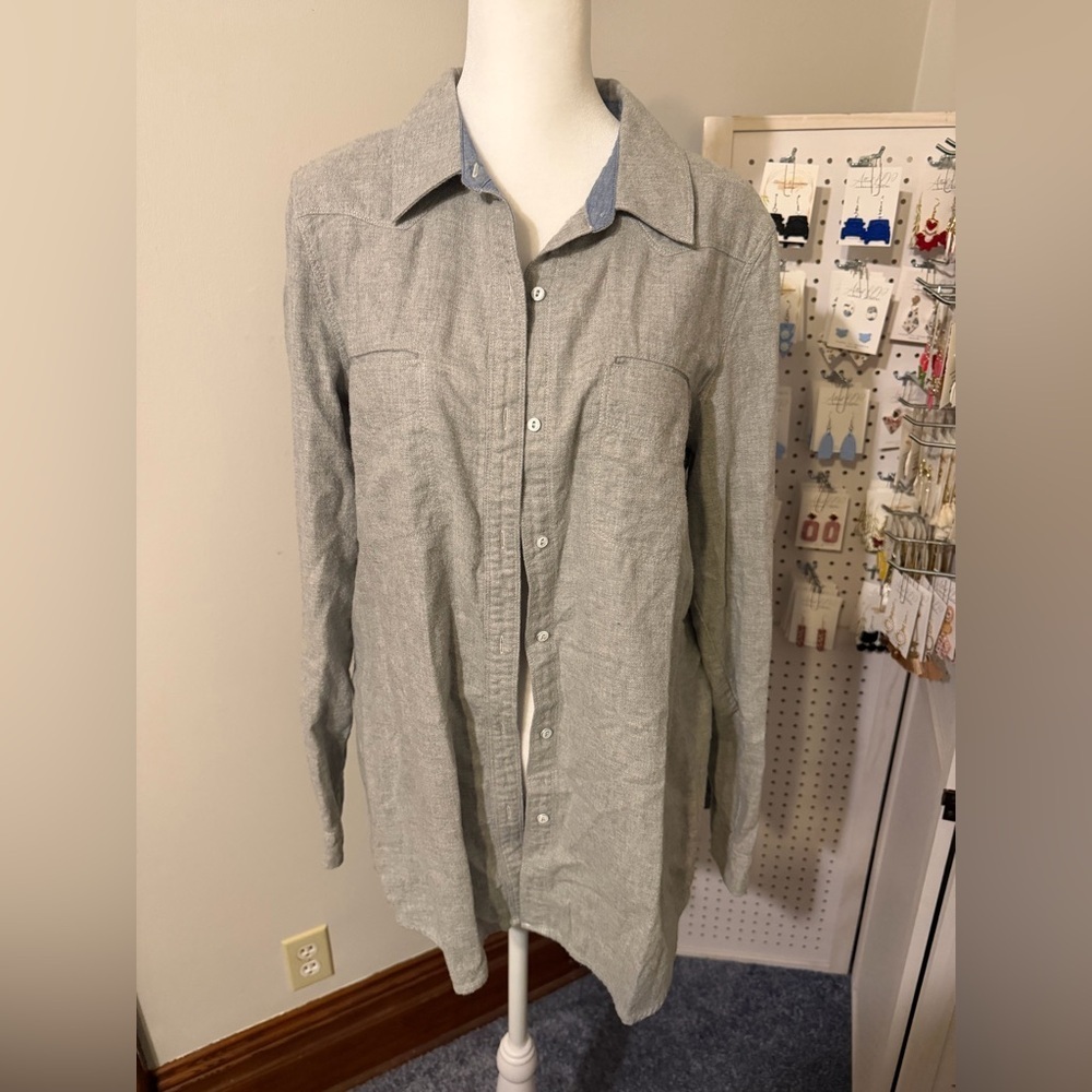 Treasure & Bond Light Gray Cotton Button-Down Shirt